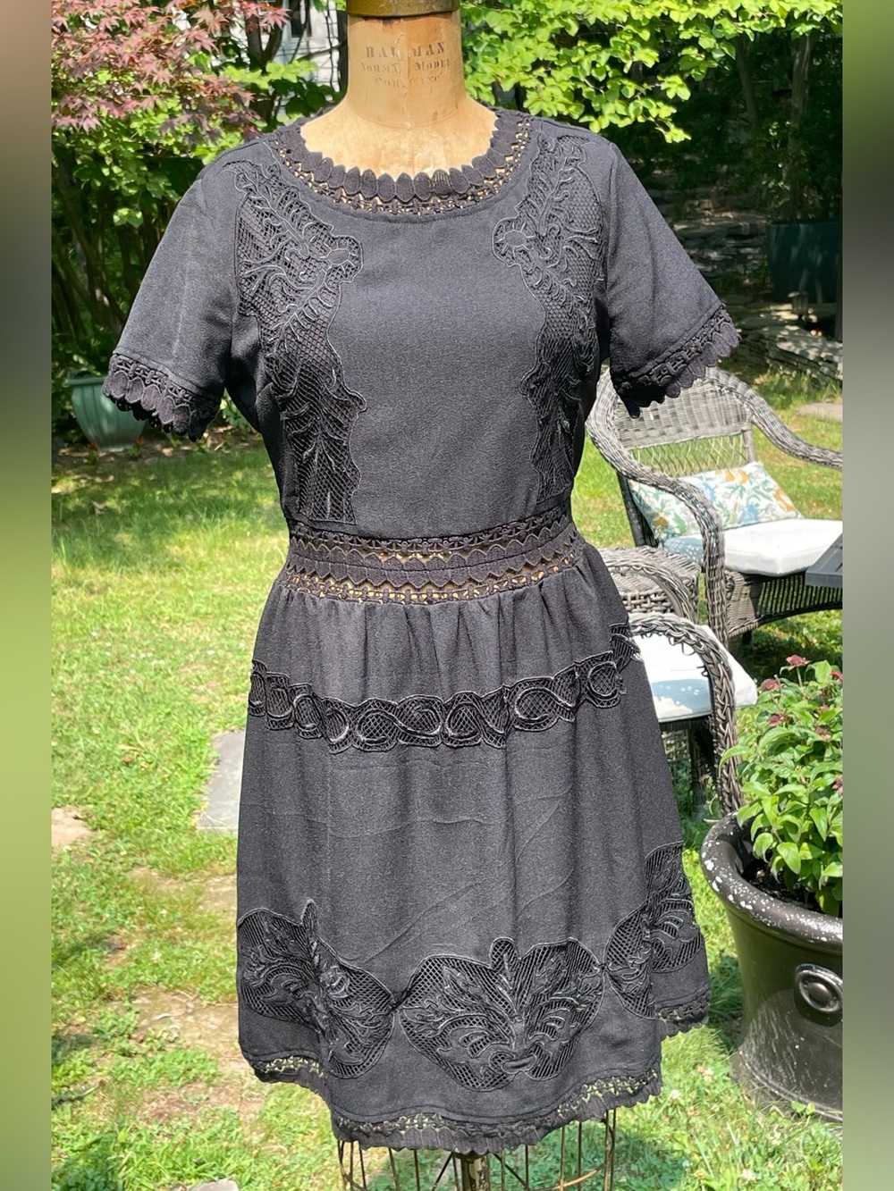 Elegant Black Embroidered Midi Dress - Women's